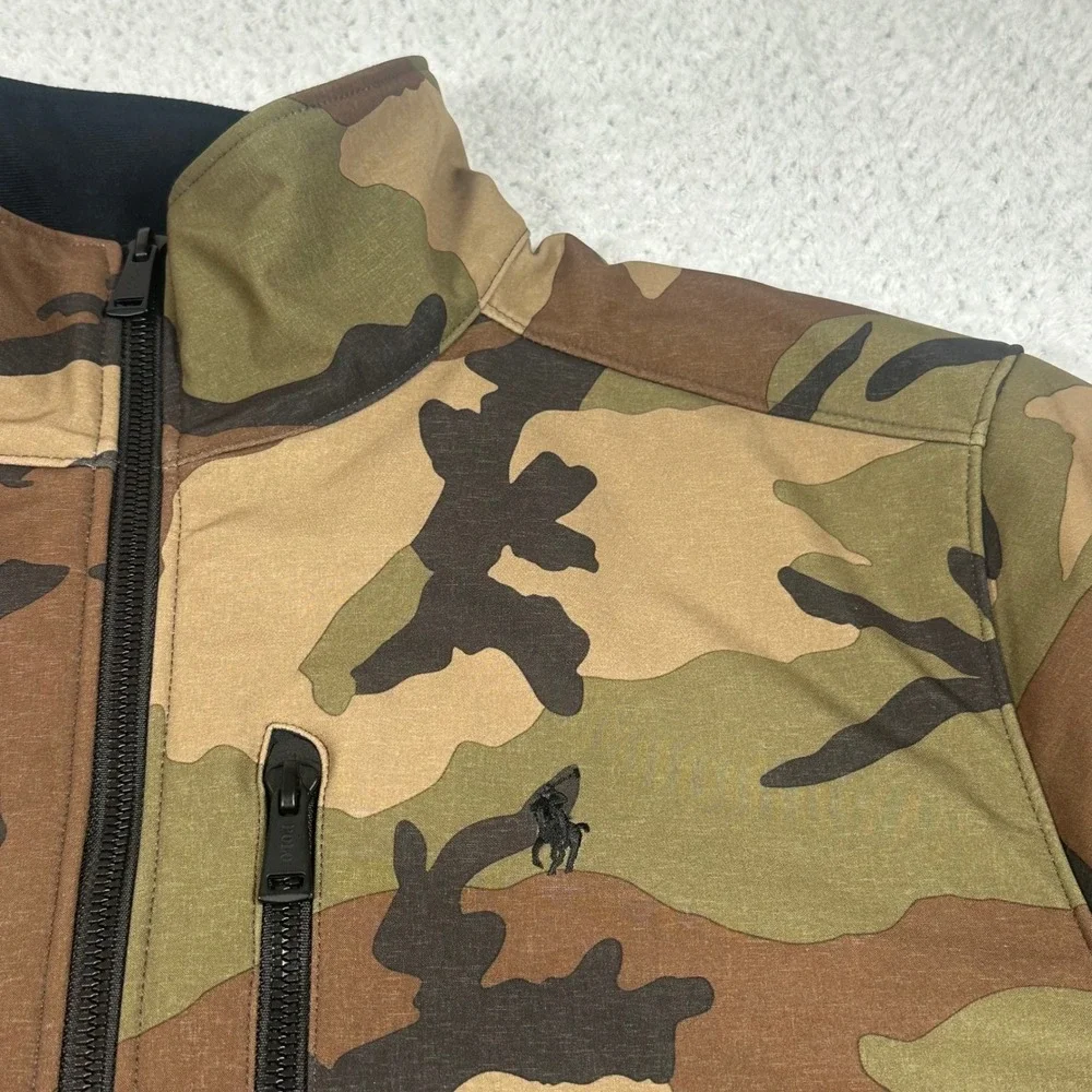 Polo Ralph Lauren Mens Camo Softshell Fleece Lined Jacket Full Zip Large Altered